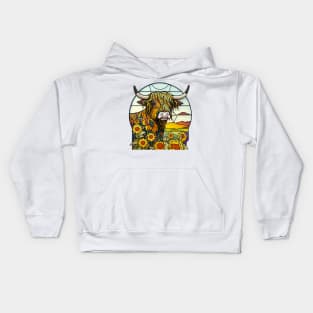 Sunflower Stained Glass Highland Cow #10 Kids Hoodie